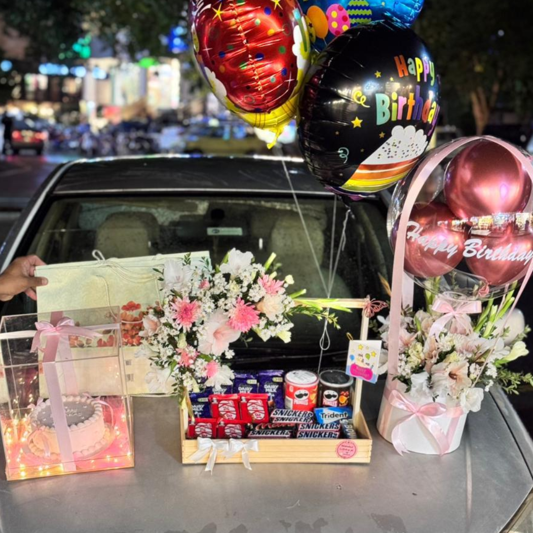 Luxury Birthday Surprise Gift Combo with Balloons, Flowers, Cake & Chocolates